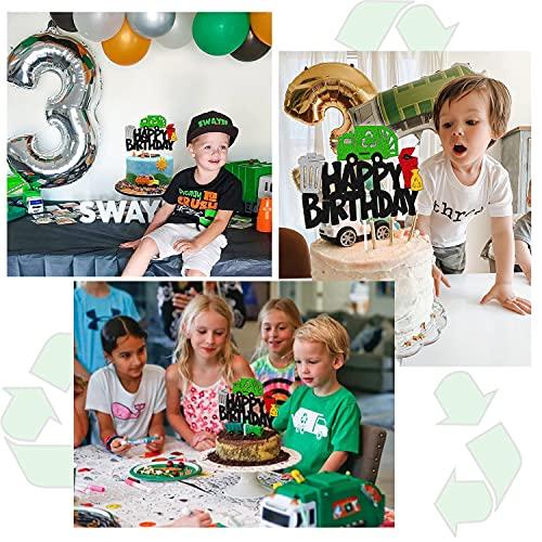 YOYMARR Garbage Truck Cake Topper Happy Birthday Sign Cake Decorations for Trash Green Recycling Truck Themed Bday Party Supplies