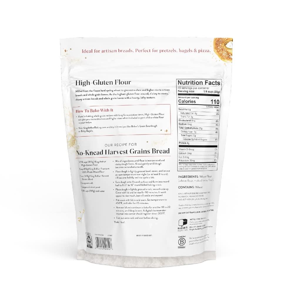 King Arthur King Arthur High Gluten Flour, Contains Wheat Flour (wheat flour, malted barley flour) High Protein, 3 lb, White, 48 Ounces