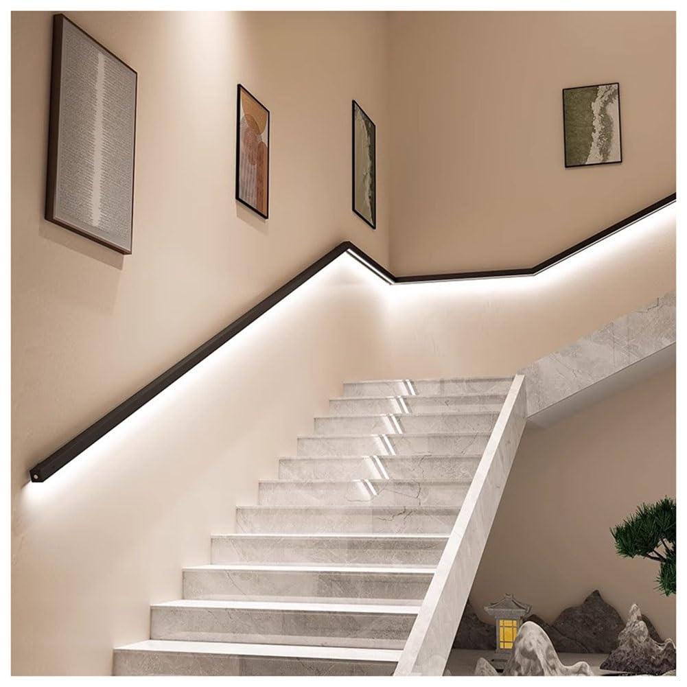 Sxlawesom LED Handrails Aluminum Safety Hand Rail Wall Mounted Stair Railing Handrail Home Corridor Wall lamp Indoor Stair Hand Railing (Color : Black, Size : 59\"/1.5m)
