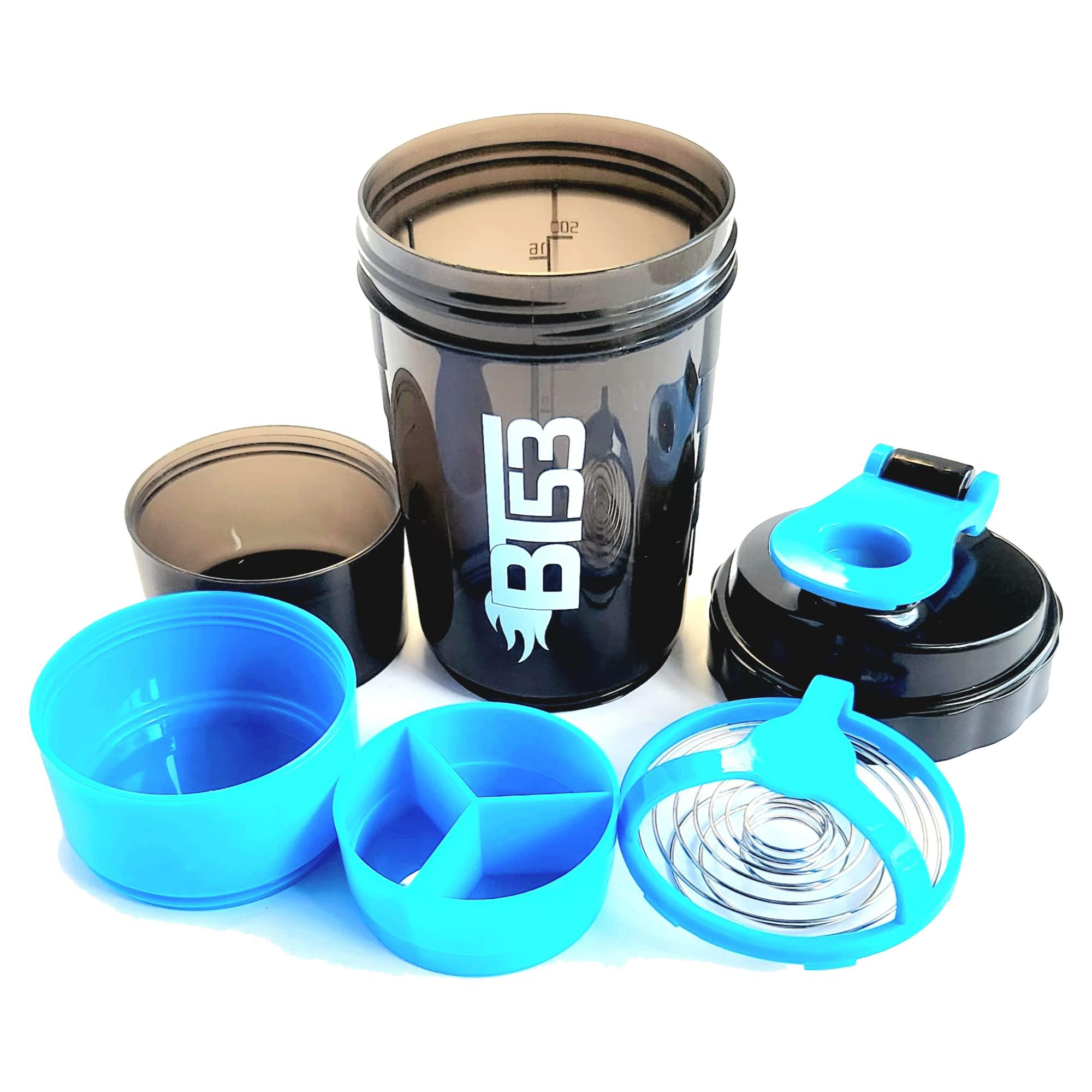 Generic BT53 Protein Blender Shaker Bottle, Protein Blender Beast, Fitness Gym Shaker Bottle with Protein Powder Storage and Pill Organizer, 500ML (Purple)