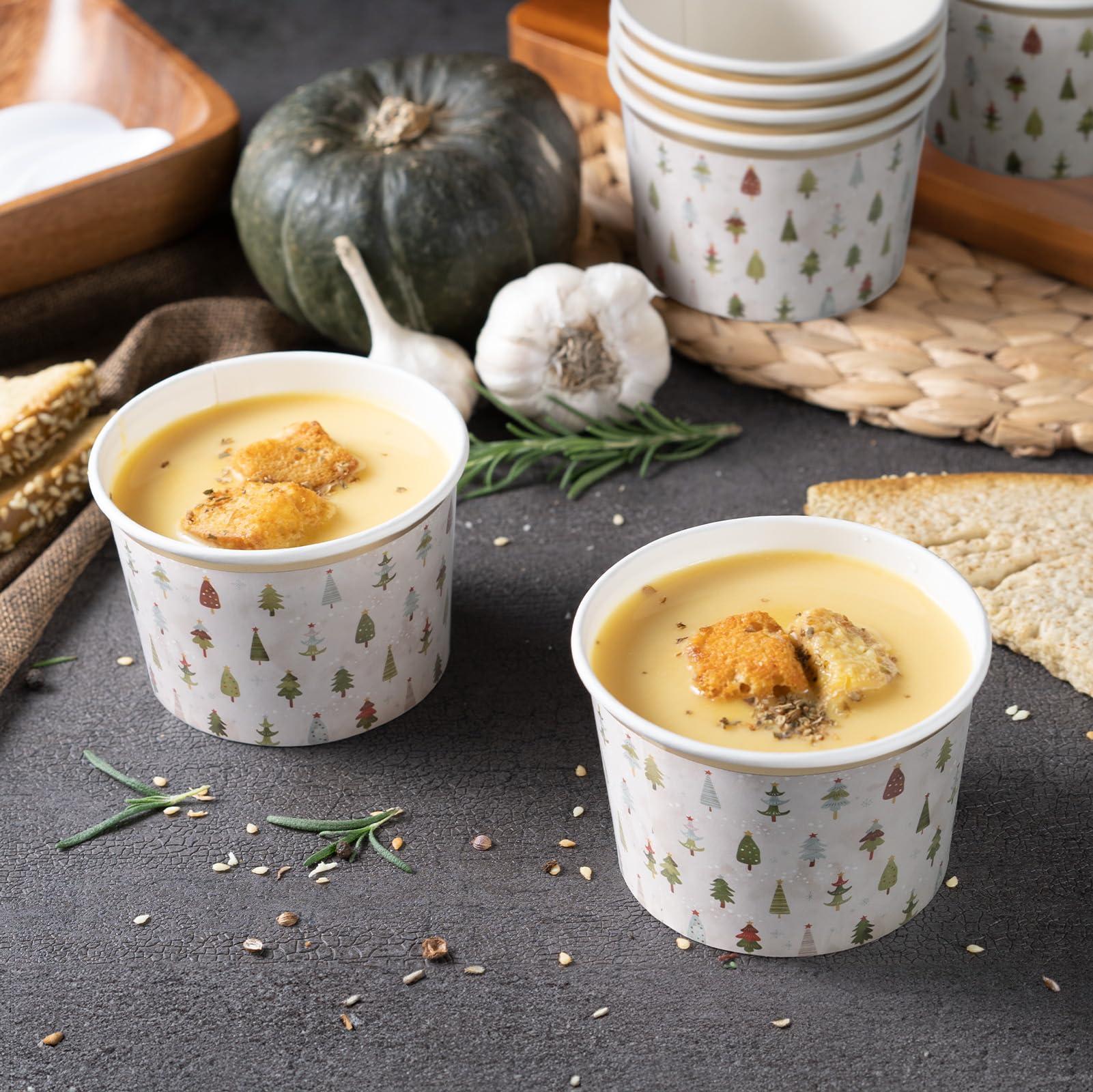 Confettiville Confettiville Paper Ice Cream Cups, 50-Count 9-Oz Disposable Dessert Bowls for Hot or Cold Food, 9-Ounce Christmas Party Supplies Treat Cups, Handdrawn Christmas Trees, Gold Foil