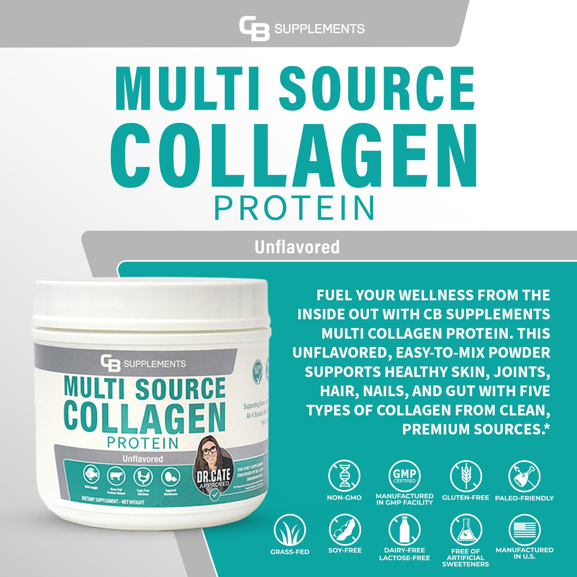 CB Supplements CB Supplements Unflavored Multi Collagen Protein Powder - Hydrolyzed Bovine Collagen Peptides, Albumen Protein, Hydrolyzed Marine Collagen Peptides