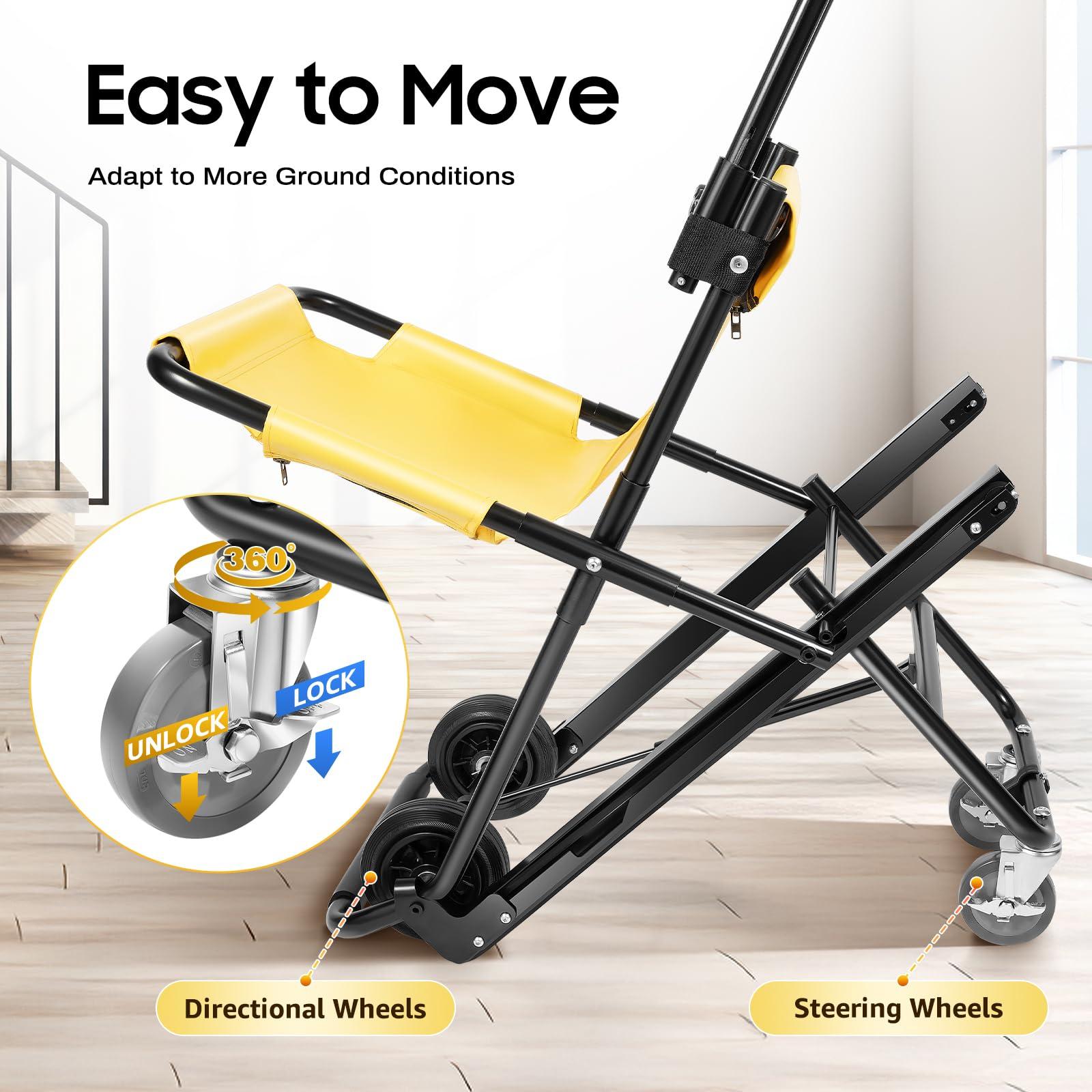 YINZINR Portable Folding Stair Chair, Lift Climbing Stair Chair for Ambulance Firefighter Evacuation Use, w/Adjustable Headrest & Safety Belts, 350 Lbs Capacity