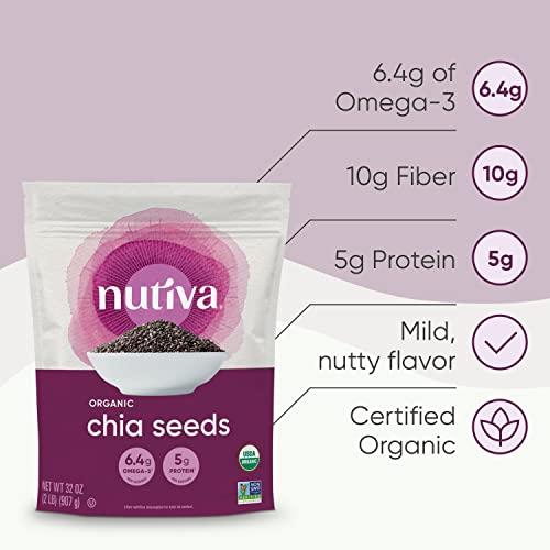 Nutiva Nutiva Organic Premium Raw Black Chia Seeds, 32 Oz, USDA Organic, Non-GMO, Whole 30 Approved, Vegan, Gluten-Free & Keto, Nutrient-Dense Seeds with 3g Protein & 5g Fiber for Salads, Yogurt & Smoothies