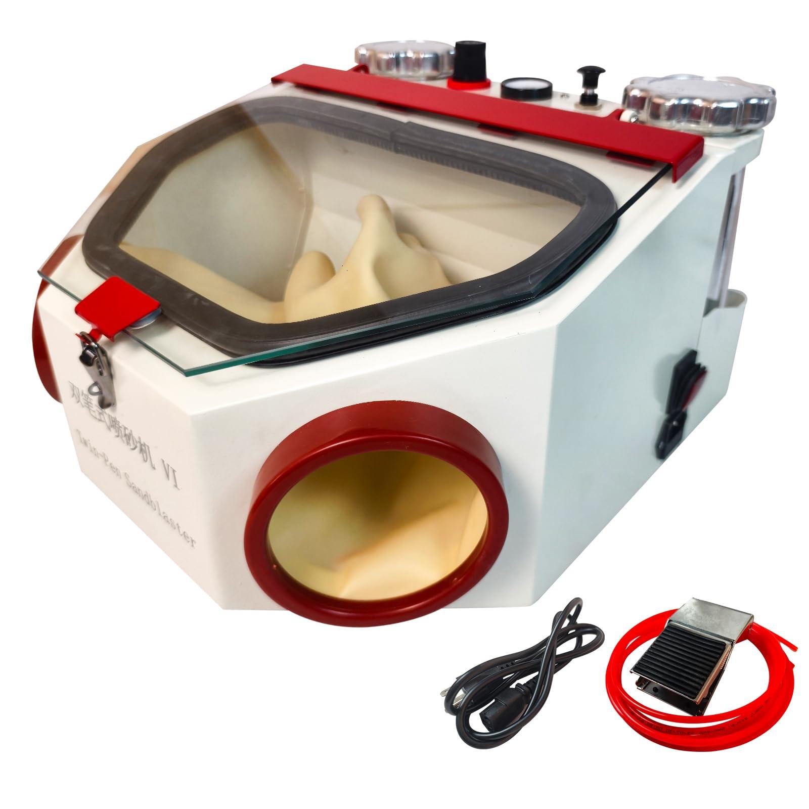 Alliph Alliph Two-Pen Sandblaster Machine, Sandblasting Machine with 2 Pens & 2 Tanks, Dental Sandblasting Equipment with Led and Glass Window for Surface Treatment of Materials