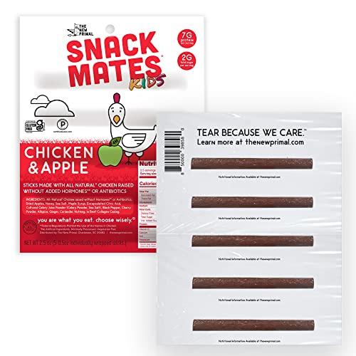 The New Primal The New Primal Snack Mates, Chicken and Apple Stick - All Natural Chicken, High Protein and Low Sugar Kids Snack, Certified Paleo, Gluten Free, Lunchbox Friendly - 1 Count (Pack of 5)