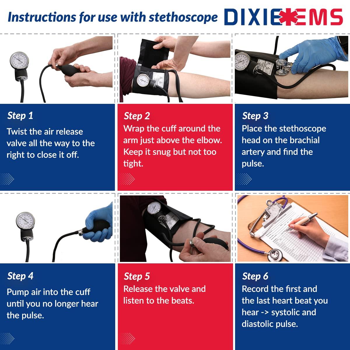 Dixie EMS Dixie EMS Aneroid Sphygmomanometer Kit, Manual Blood Pressure Monitor Set with 5 Cuffs for Infant, Child, Adult, Large Adult, Thigh, & Carrying Case – Blue