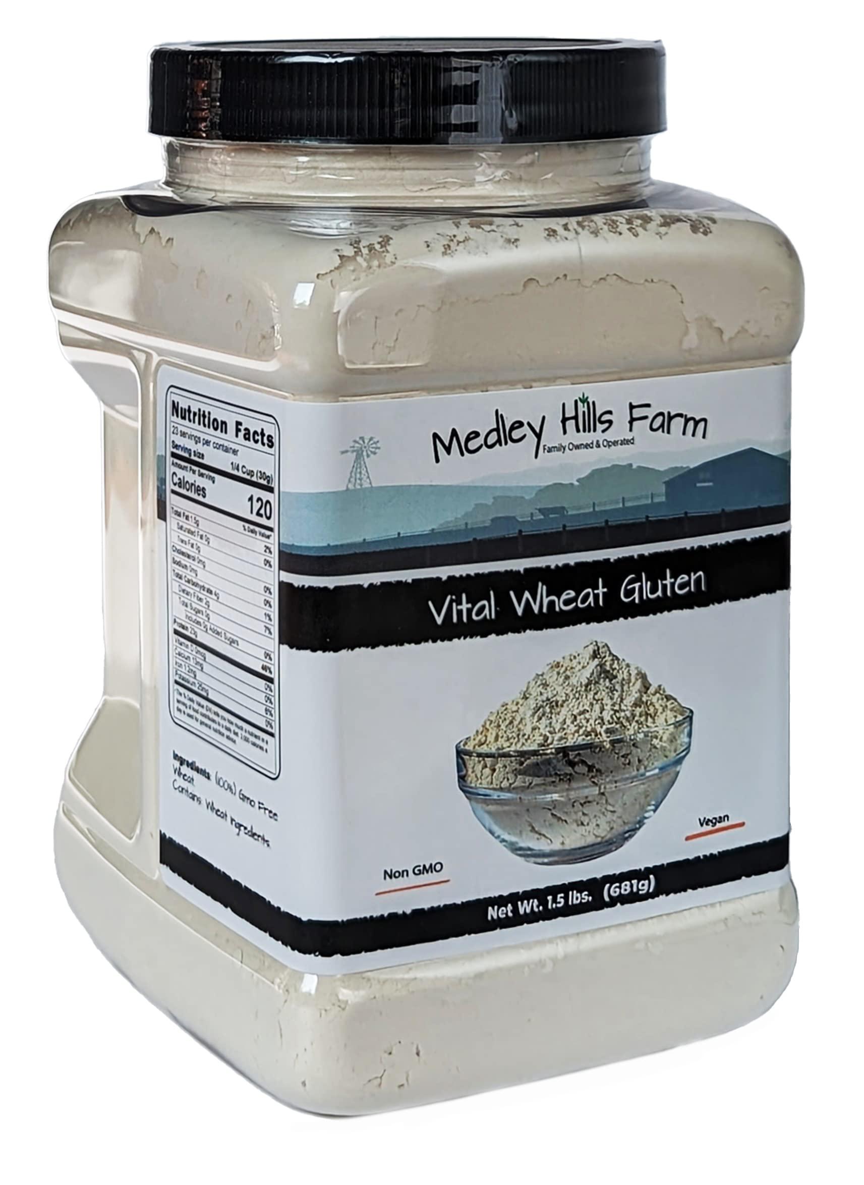 Medley Hills Farm Vital Wheat Gluten By Medley Hills Farm 1.5 lbs. in Reusable Container - High in Protein - Vegan - Non GMO - Keto Friendly - Make Seitan - Great Vital Wheat Gluten for Bread Making
