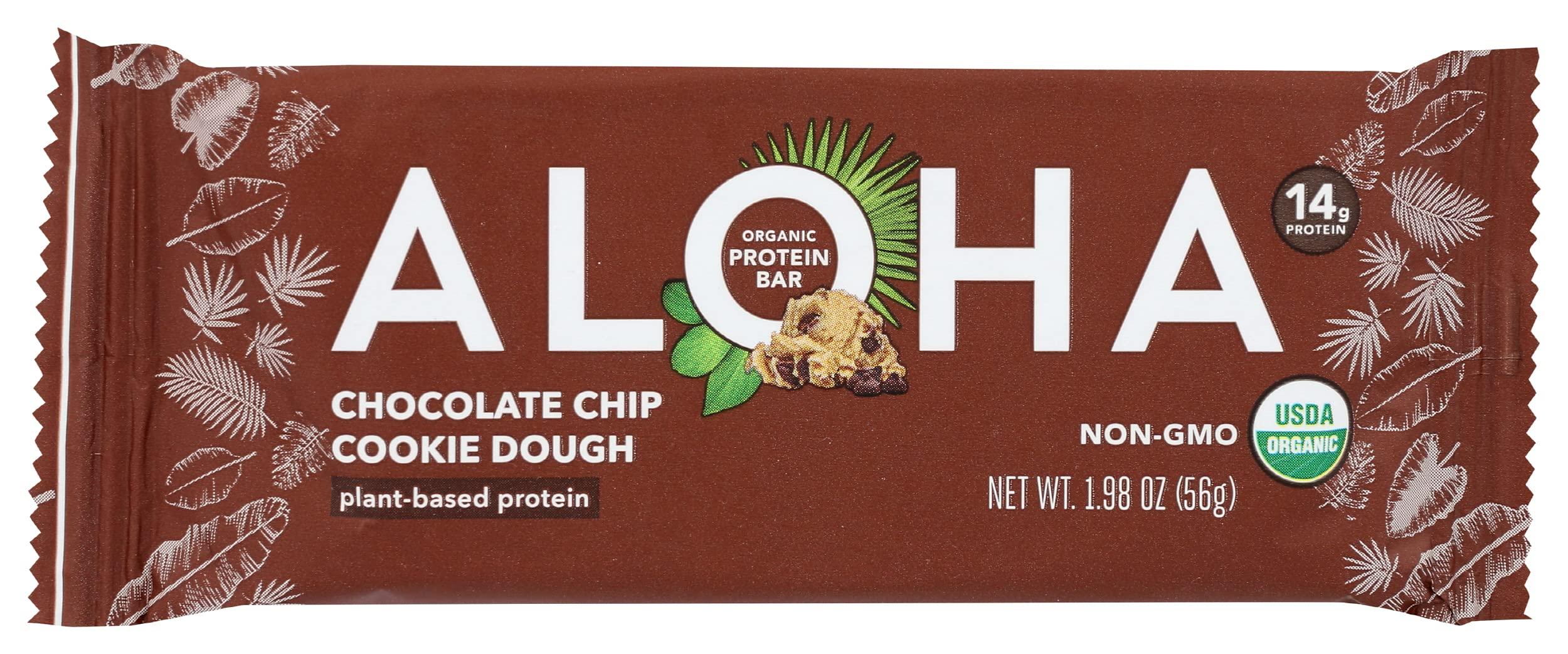 ALOHA Aloha Organic Chocolate Chip Cookie Dough Protein Bars, 14g Plant-Based Protein, USDA Certified Organic, Gluten Free & Non-GMO, 1.9 Oz (Pack of 12)