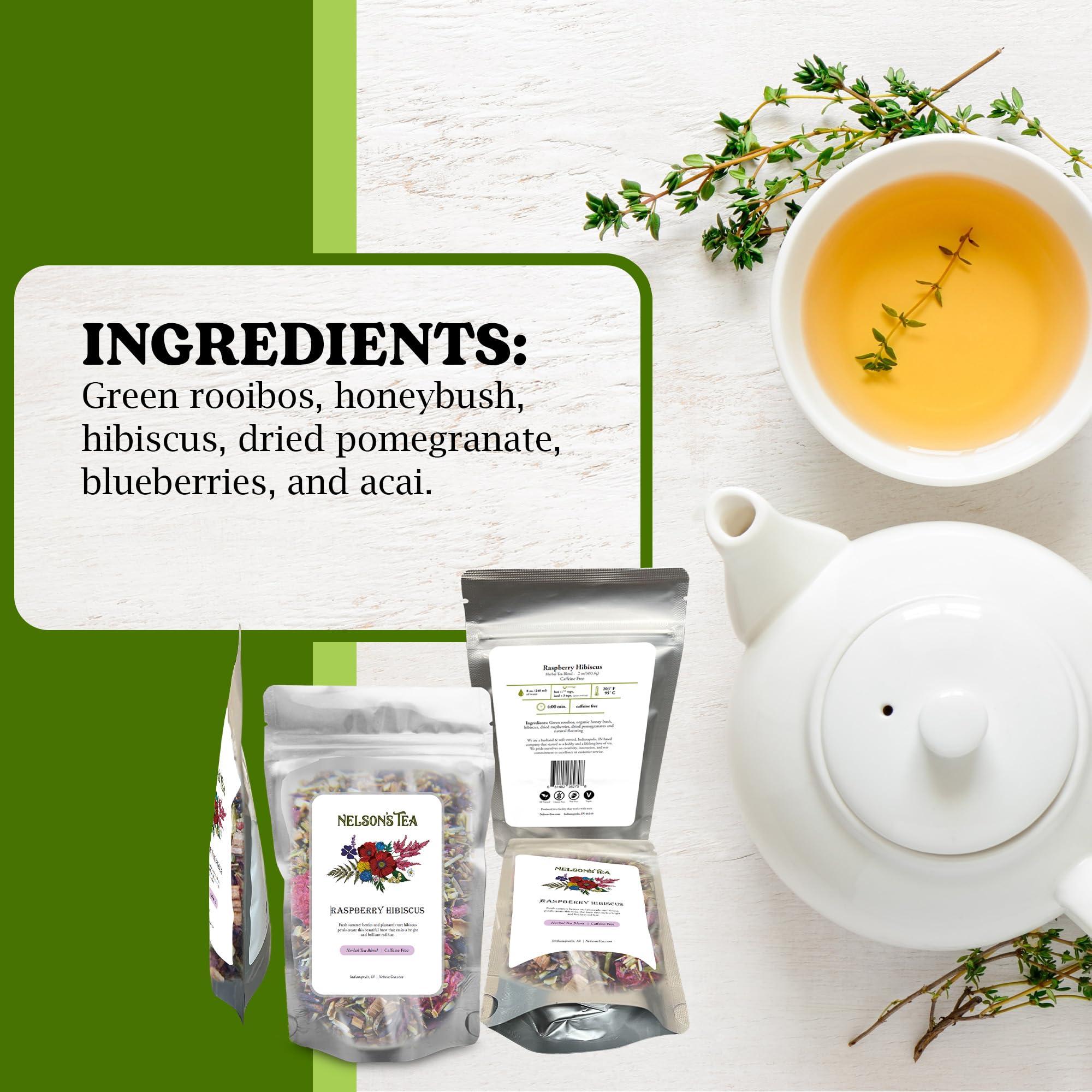 Nelson's Tea Nelson\'s Tea Raspberry Hibiscus Tea - Cut & Sifted Green Rooibos Tea, Honeybush, Dried Raspberries, Acai, and Pomegranate Loose Leaf Tea (2 oz)