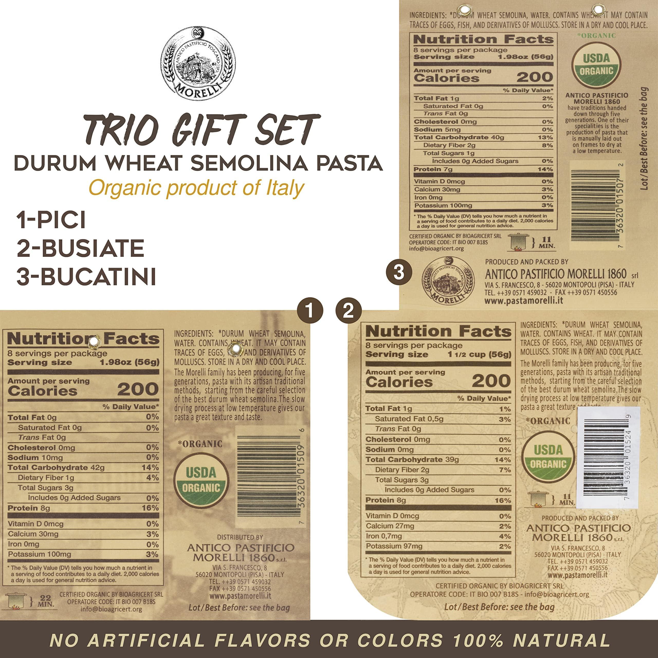 ANTICO PASTIFICIO MORELLI 1860 PASTA AL GERME DI G Morelli Busiate, Pici, and Bucatini Organic Pasta Variety Pack - Imported Italian Pasta Sampler - Specialty Assortment Includes Three-17.6 oz Packages of Gourmet Pasta from Italy