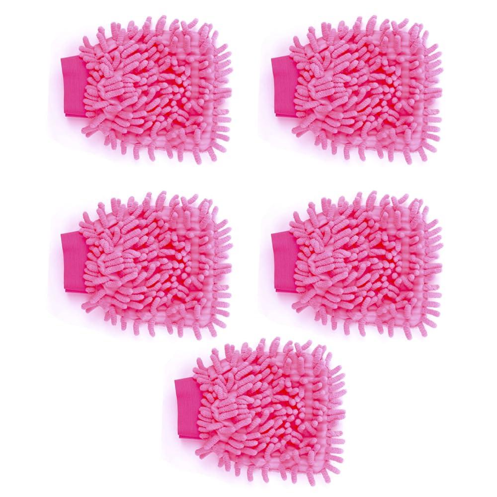 TopHomer TopHomer 5 Pcs Microfiber Gloves House Cleaning Auto Dusting Gloves for Plants House Cars Blinds Dusting Furniture and Small Objects (Pink)
