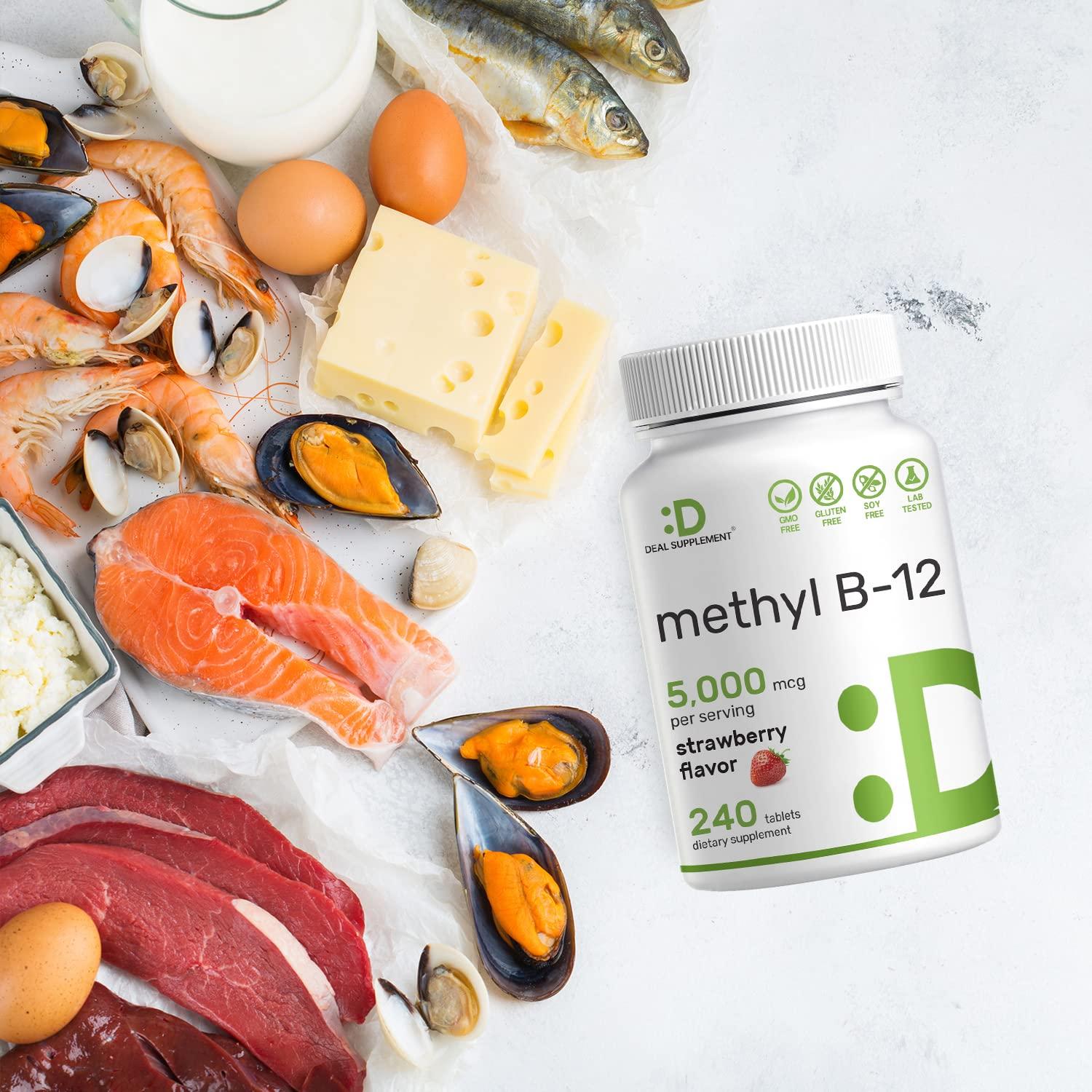 DEAL SUPPLEMENT DEAL SUPPLEMENT Methyl B-12 Vitamins 5000 mcg, 240 Chewable Tablets | Active Form - Strawberry Flavored - Energy Support & Brain Health Function - Vegetarian & GMO Free