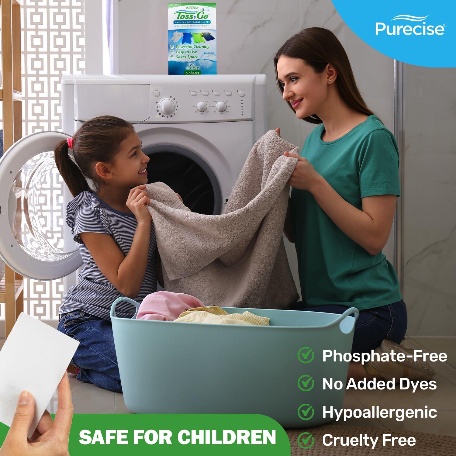 Purecise Purecise Travel Laundry Detergent Sheets, Lightweight & No Mess, Fresh Meadow Scent, 30 Loads Total (10 Loads Per Pack, Pack of 3), Travel Size Toiletries for Cruise & Airplane Travel Essentials