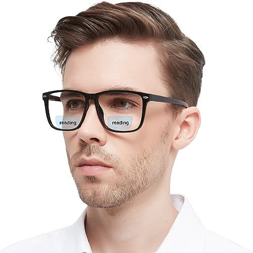 WEMOOTANTS Large Bifocal Reading Glasses Men Blue Light Blocking Readers with Spring Hinges 1.0 1.25 1.5 1.75 2.0 2.25 2.5 2.75 3.0 3.5 Black 1.75