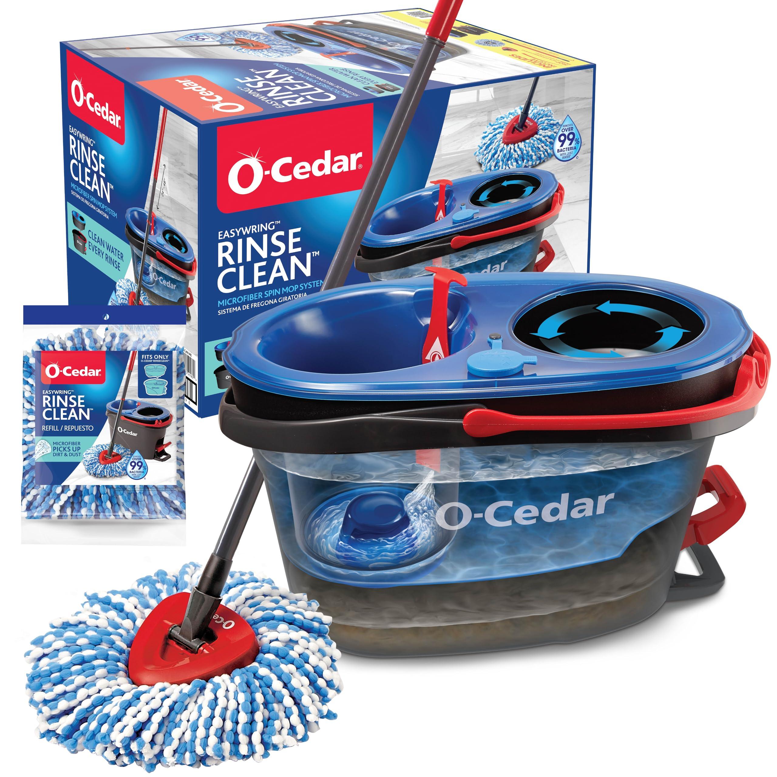 O-Cedar O-Cedar RinseClean Spin Mop & Bucket System + 1 Extra Mop Head | Clean with Clean Water | Removes 99% of Bacteria