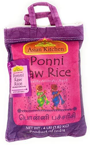 AUTHENTIC TASTES OF INDIA ASIAN KITCHEN Asian Kitchen Ponni Raw Rice 4-Pound Bag, 4lbs (1.81kg) Short Grain Rice ~ All Natural | Gluten Friendly | Vegan | Indian Origin | Export Quality