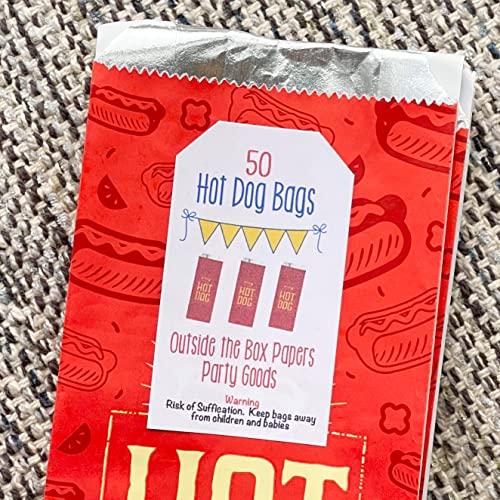Outside the Box Papers Printed Foil Hot Dog Bags - 50 Pack - Silver Red by Outside the Box Papers