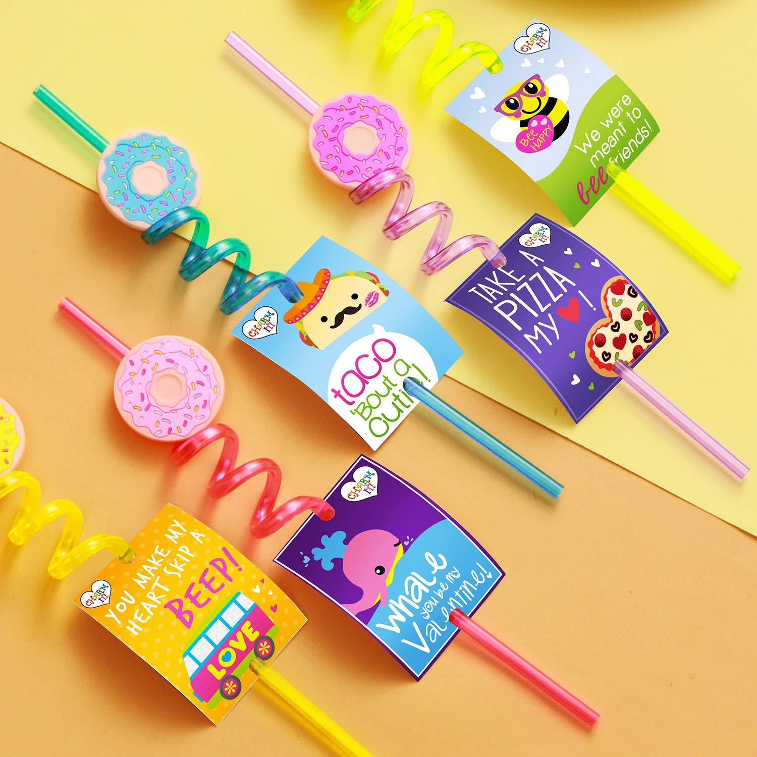 FZR Legend 24 Reusable Donut Straws for Birthday Party Supplies | Party Favors with 2 Cleaning Brush