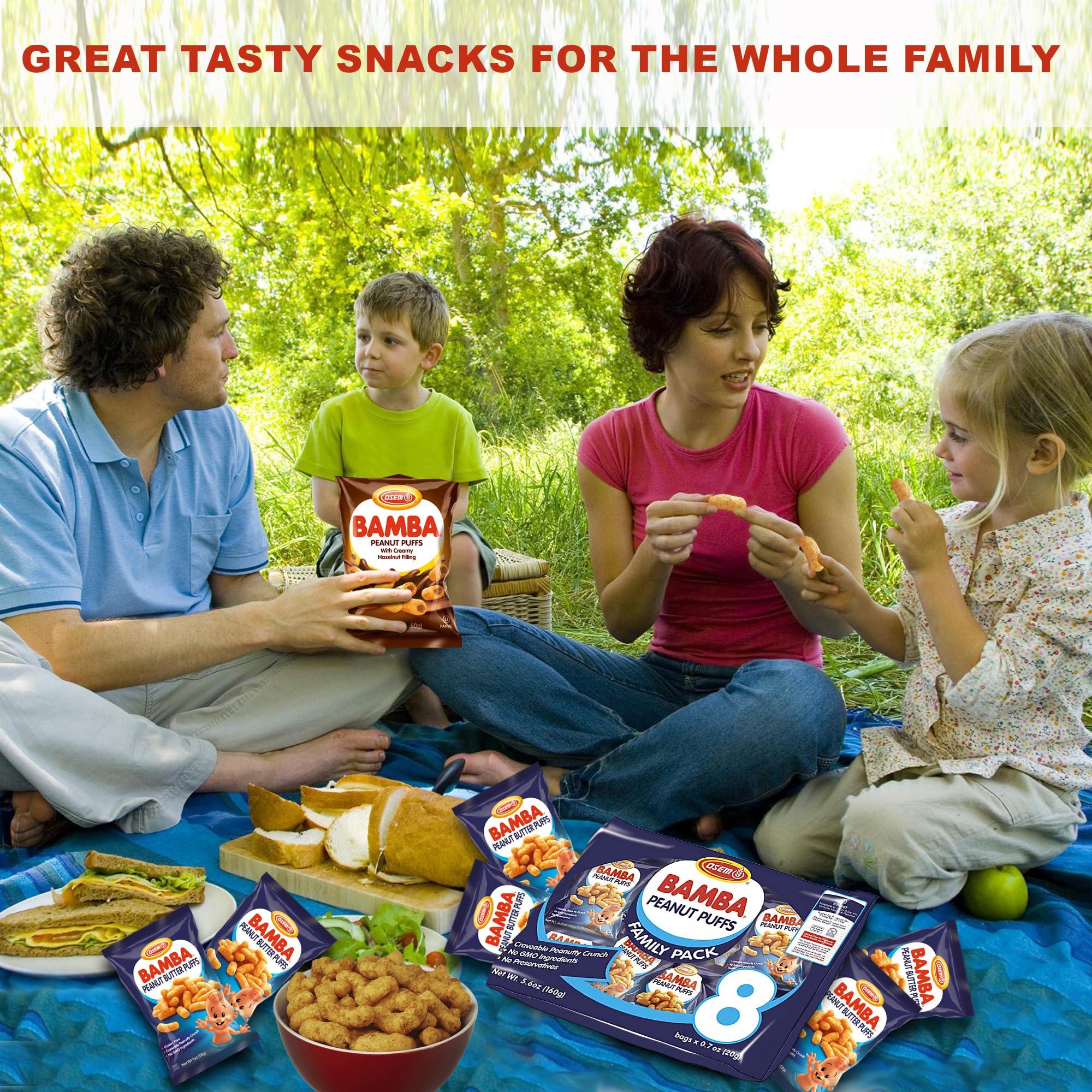 Osem Bamba Peanut Butter Puffs (Original and Hazelnut Bundle) All Natural Peanut Puffs Family pack + 1 2.1oz Bag of Hazelnut Bamba