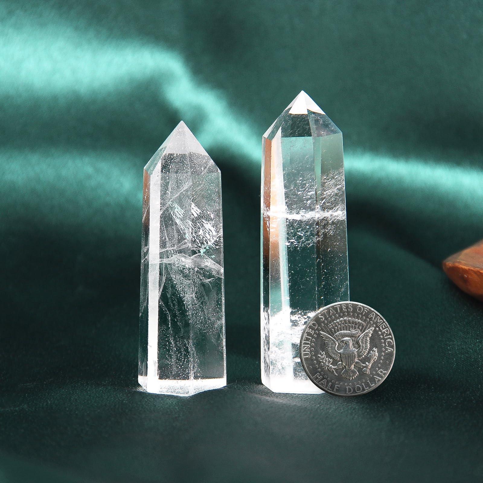 Orientrea Clear Quartz Crystal Wand-2 Pcs 2.4''-2.8'' Natural Clear Quartz Crystal Wands, Healing Crystal and Stones, Natural Clear Quartz Stone Tower, Gift Box Packaging