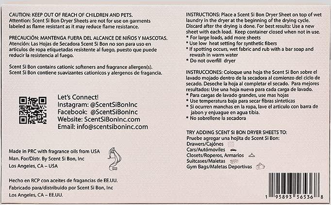 Scent Si Bon Scent Si Bon Luxury Scented Dryer Sheets, 50 Sheets, Le Rose Scent With Vanilla, Sandalwood, Patchouli, Fragrant Clothing Freshener, Fabric Softener, Reduce Static and Wrinkles