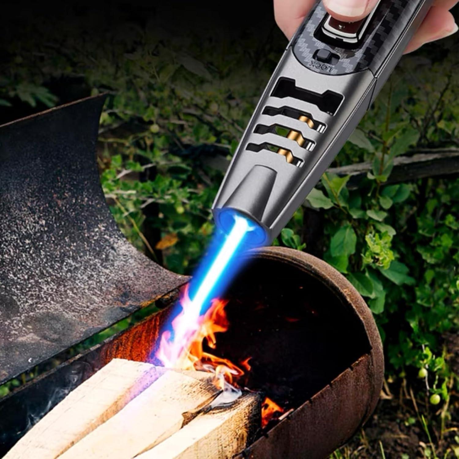 HUZHUAN HUZHUAN Fireblaze Electric Lighter Fire Blaze Lighter Powerful Adjustable Blue Flame Butane Torch Lighter Waterproof and Windproof Fireblaze Lighter Blaze Flame Lighters(2pack a)