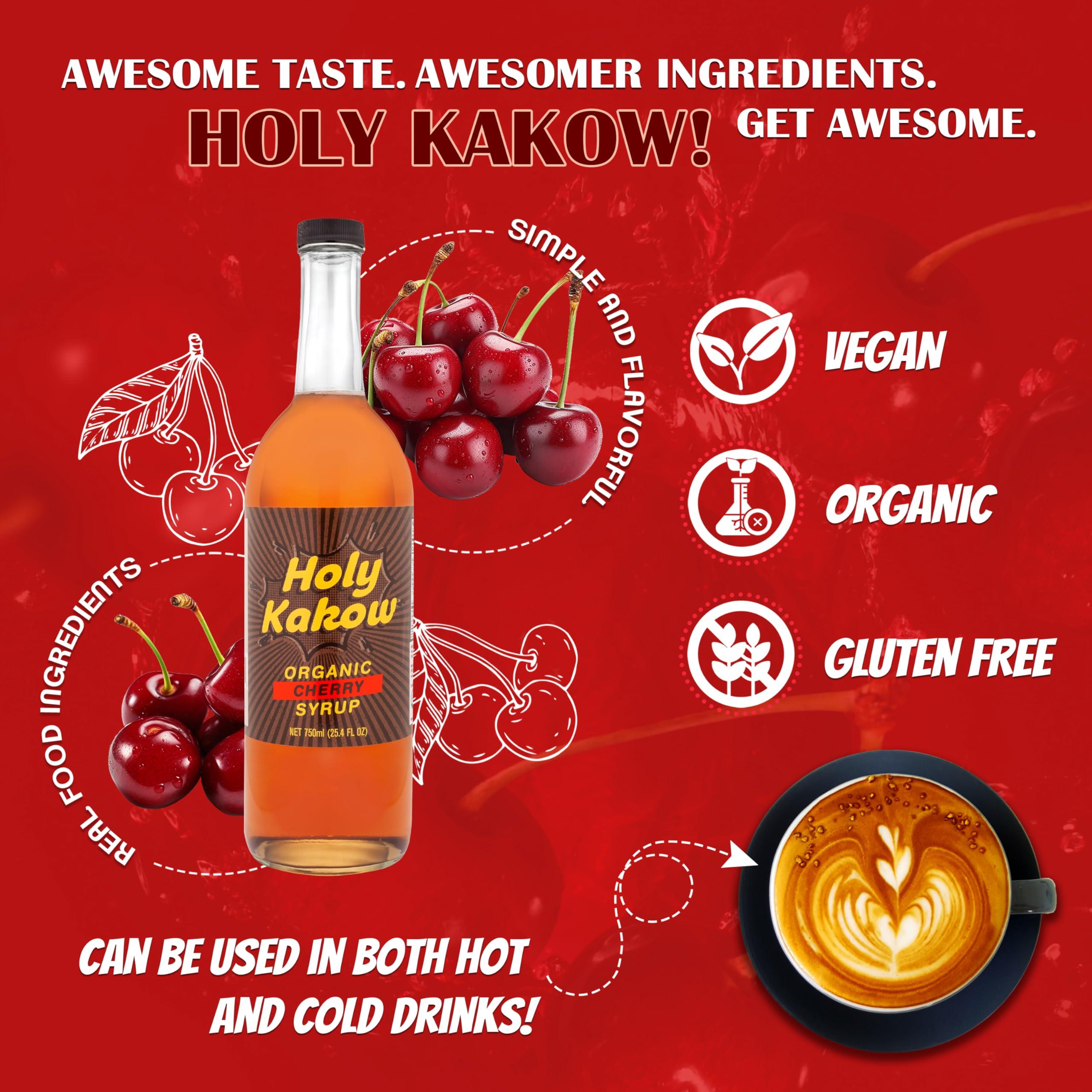 Holy Kakow Holy Kakow Cafe Organic Cherry Syrup - Cherry Syrup, Coffee Syrup, Organic Syrup for Coffee, Cherry Syrup for Coffee, Add to Latte, Cocktail and Shake, Real Food Ingredients, Specific Flavor - 750ml