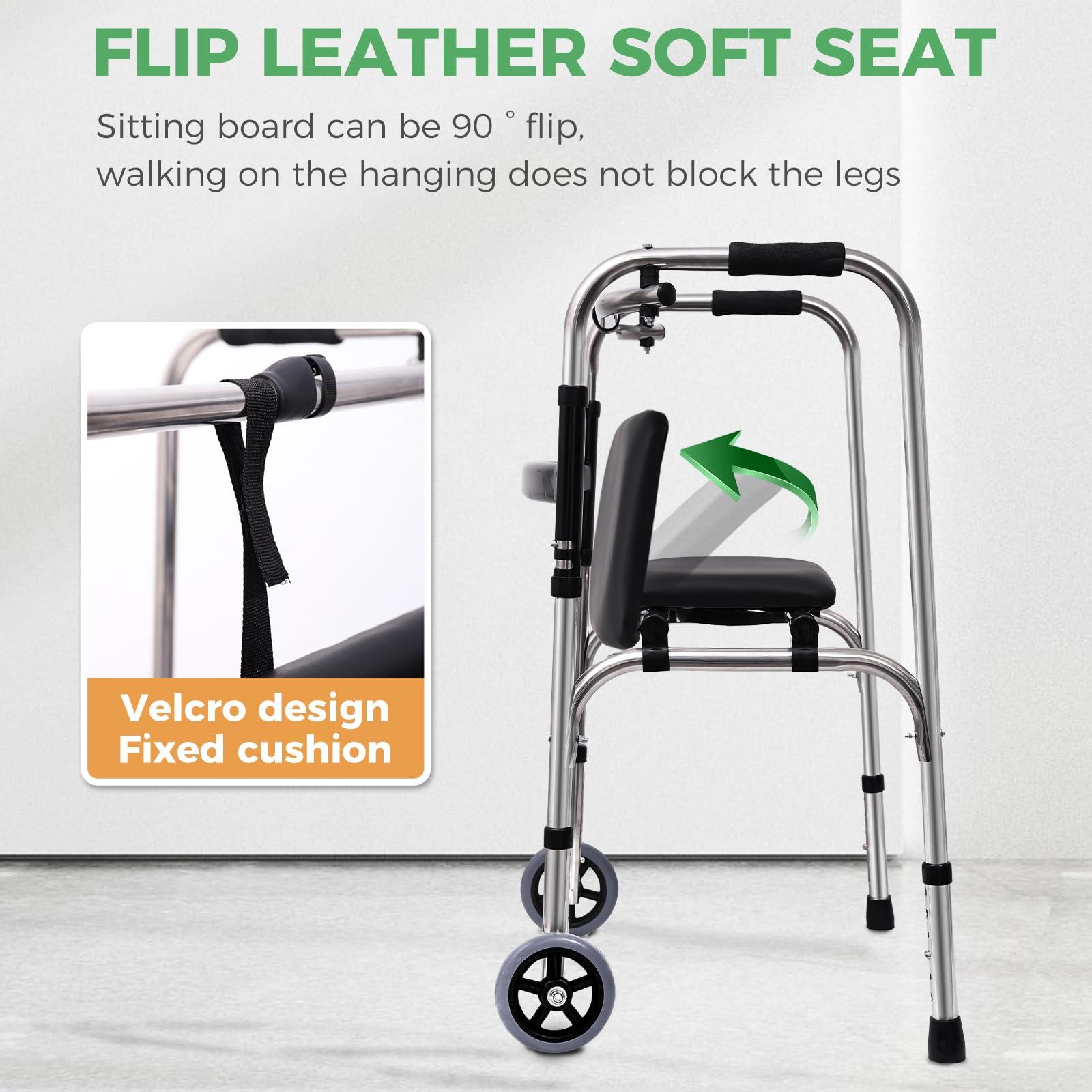 GRLEAYIE GRLEAYIE Folding Walkers for Seniors,Front Wheel Walker with Seat, Lightweight Walkers for Elderly Adult,Adjustable Height Medical Walker, Portable Compact Bariatric Walker Supports Up to 400 Pounds