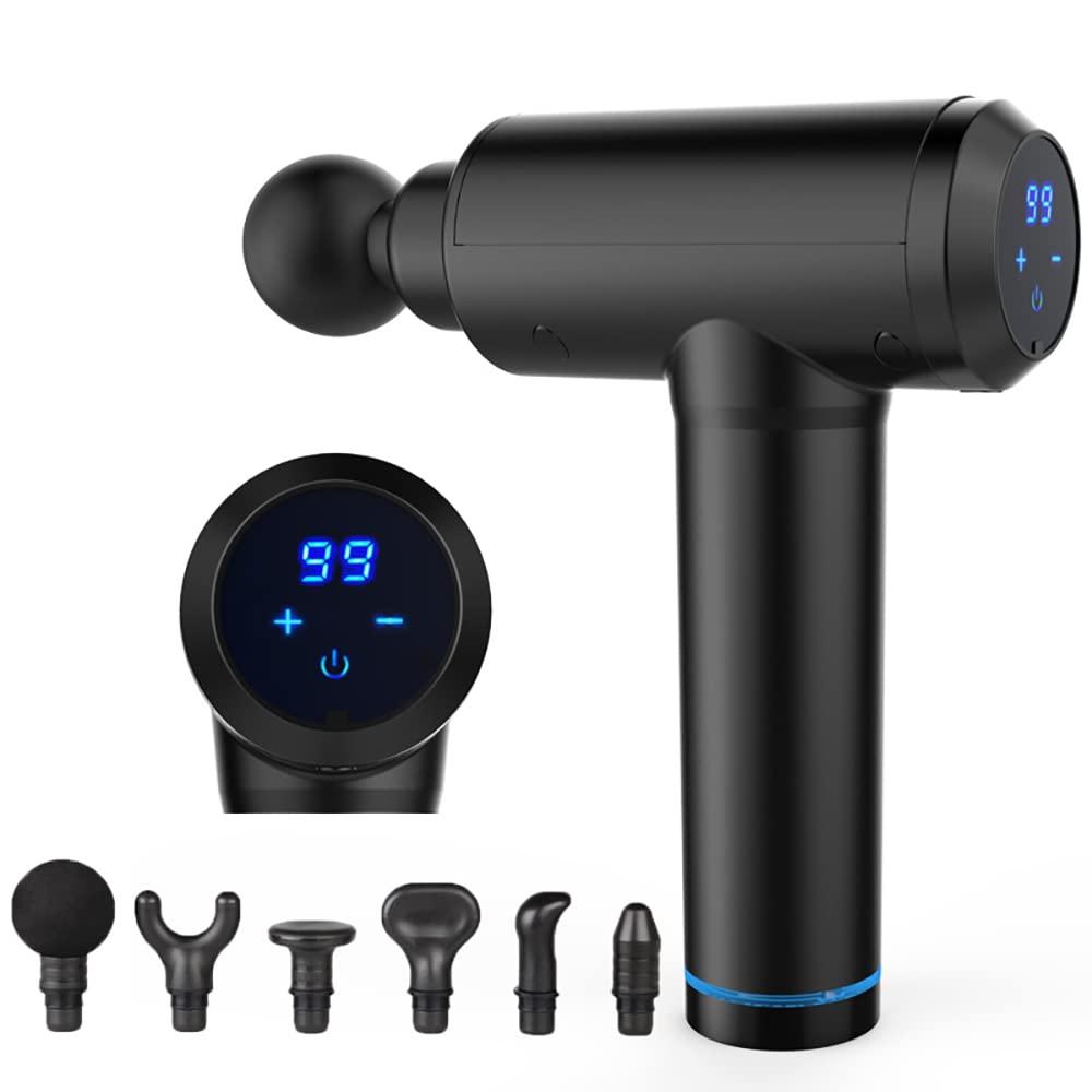 EEKER EEKER Massage Gun Muscle Relaxer High Frequency Vibration Massage Grab Fitness Electric Impact Gun, 6 Massage Heads, LCD Touch Screen,Black Silk