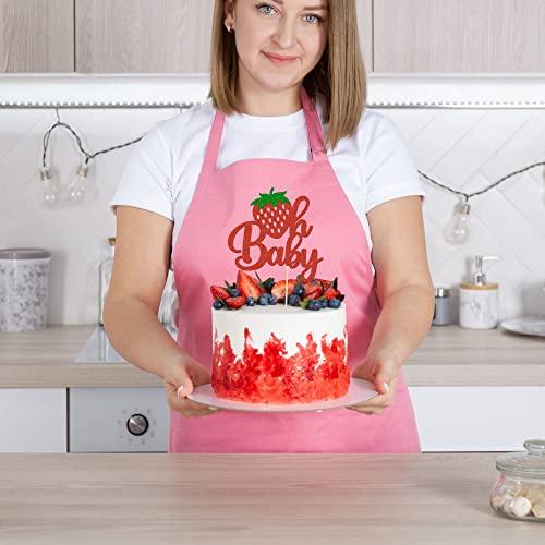 Gyufise 1Pc Strawberry Oh Baby Cake Topper Red Glitter Babyshower Strawberry Cake Pick Decoration for Sweet Fruit Theme Baby Shower Kids Birthday Party Supplies