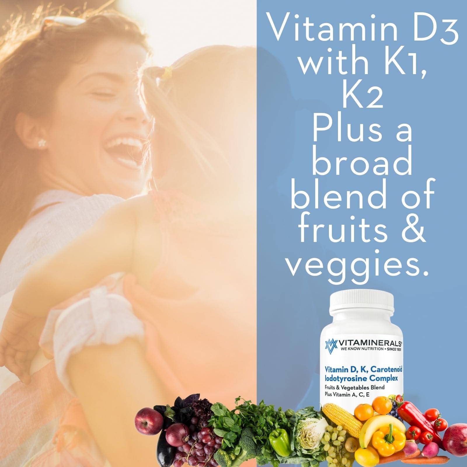 Vitaminerals Vitaminerals Vitamin D3 + K Complex | + Veggies & Fruits Blend | D 2500iu | K 80mcg | 60 Veggie Capsules