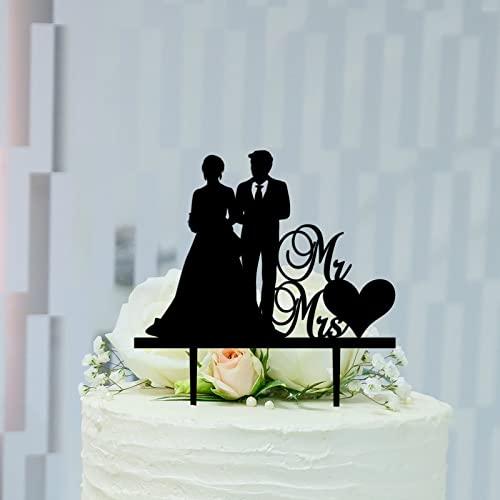 DENOOO Acrylic Cake Toppers for Wedding Romantic Bride & Groom Mr & Mrs Heart-shaped Cake Topper Cake Toppers for Wedding Party Cake Decor Wedding Cake Decoration Engagement Decoration
