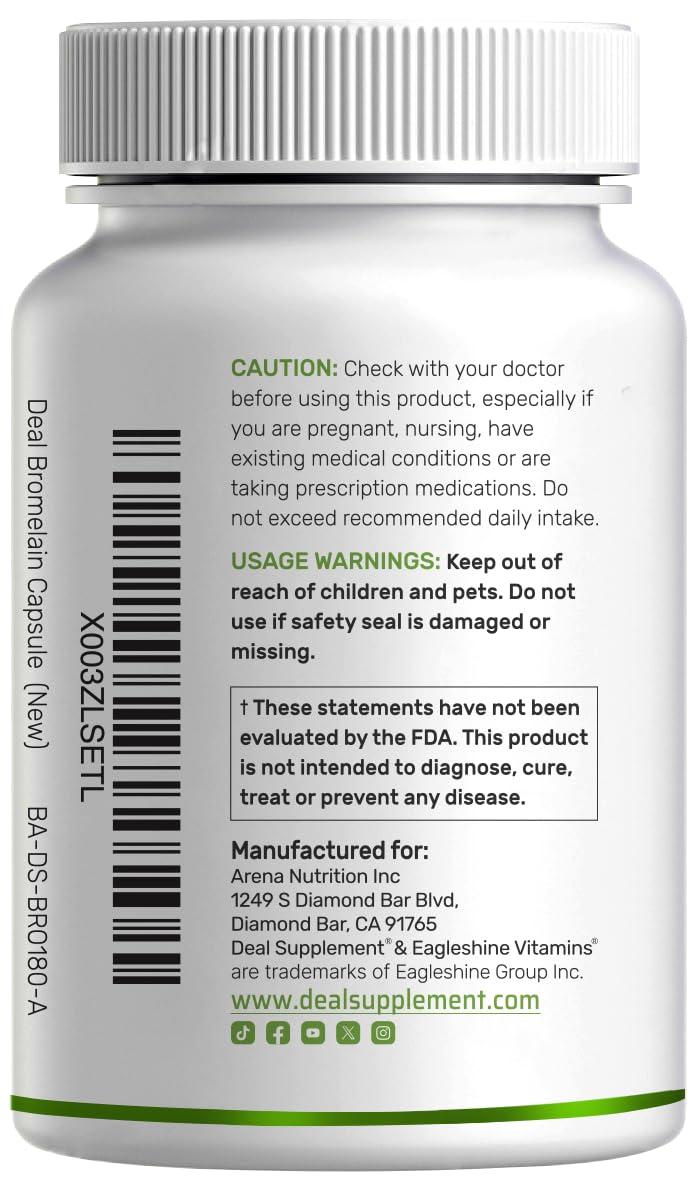 DEAL SUPPLEMENT Bromelain Supplement 2,000mg Per Serving, 240 Capsules  Natural Proteolytic Enzymes from Fresh Pineapple  Supports Nutrient Digestion