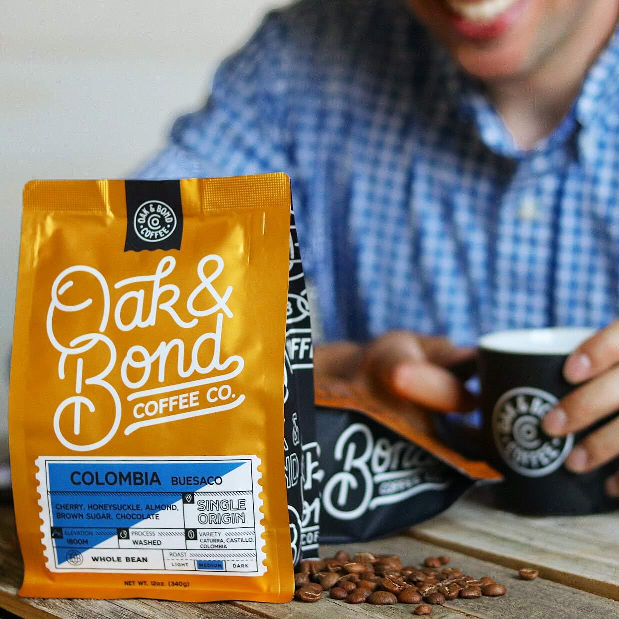 OAK & BOND Oak & Bond Coffee Co. Colombia Single Origin and Espresso Bourbon Barrel Aged Coffee Bundle, Whole Bean Arabica - 22oz. Total