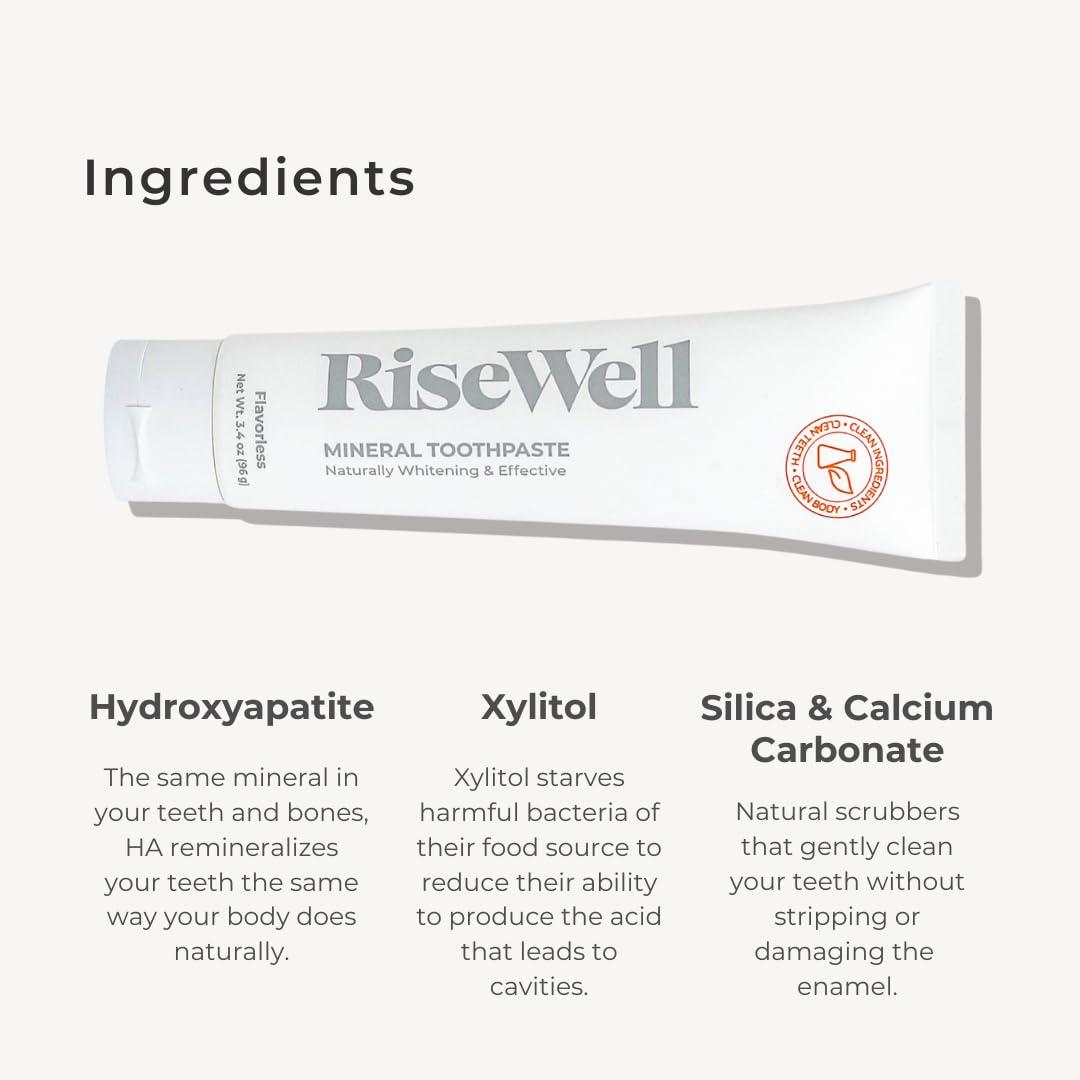 RiseWell RiseWell Mineral Unflavored Toothpaste - Hydroxyapatite Flavorless Toothpaste - Made in The USA, Naturally Whitens, No Added Fluoride, SLS-Free - Made by Dentist, 3.4 Oz