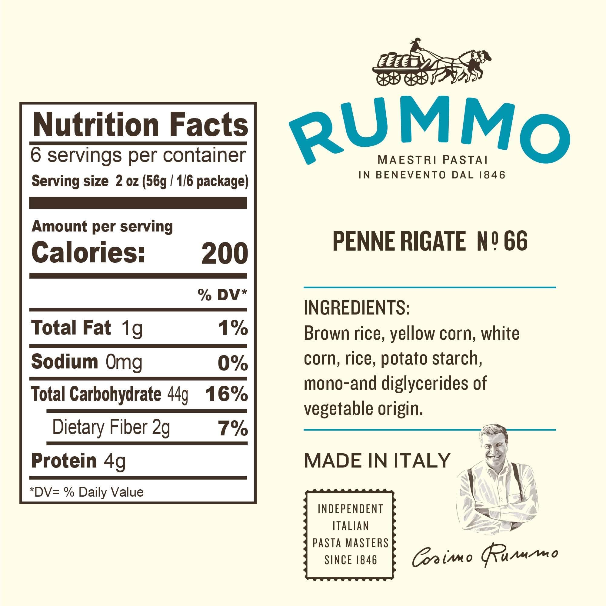 Rummo Rummo Gluten Free Penne Rigate N.66 - Gluten Free Pasta, Made with Corn & Rice, Penne Pasta Noodles, Pasta from Italy - 12 Ounce (Pack of 1)
