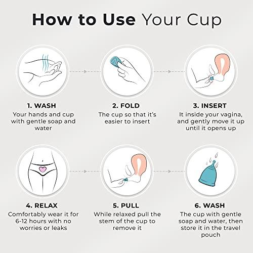 EcoBlossom EcoBlossom Menstrual Cup Kit - Tampon, Pad, and Disc Alternative Product - Wear for 12 Hours - Reusable Period Cup/Copa Designed with Soft Flexible Medical-Grade Silicone (Small & Large)