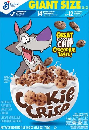 Cookie Crisp Cookie Crisp Breakfast Cereal, Chocolate Chip Cookie Taste, Made With Whole Grain, Giant Size, 26.3 oz (Pack of 2)