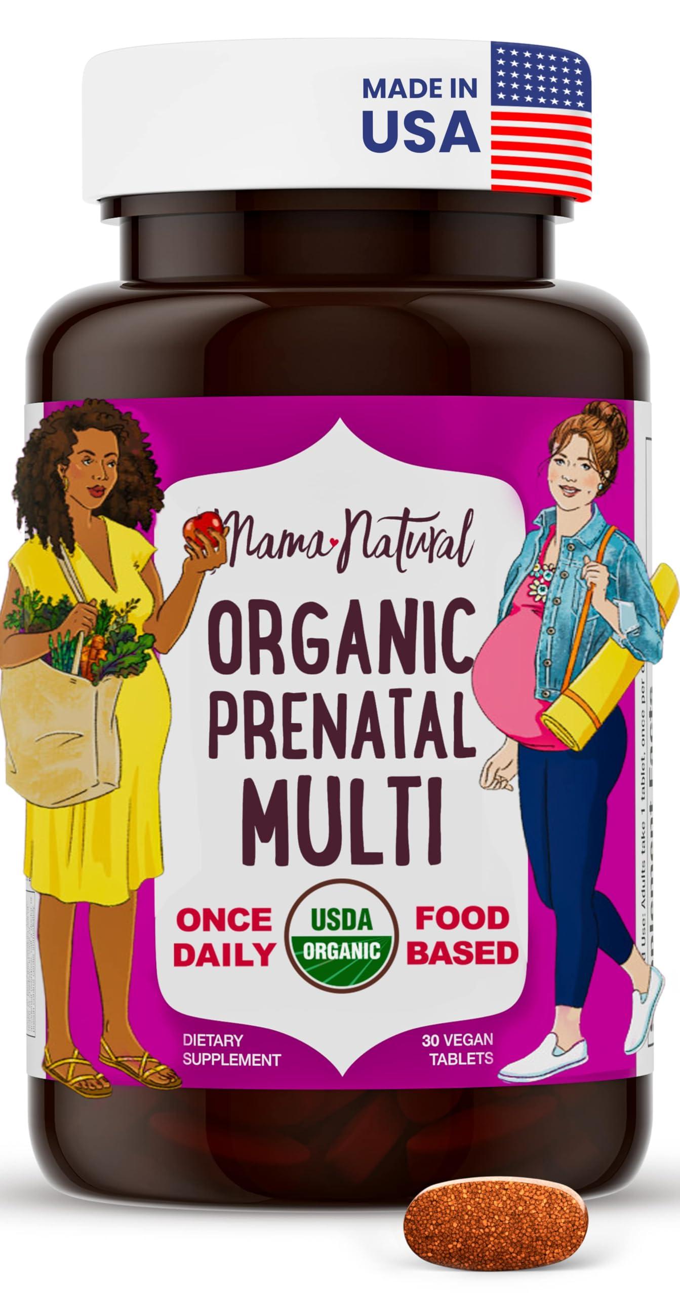 Mama Natural Mama Natural Organic Prenatal Vitamins For Women Vegan (30 Servings) | One A Day Prenatal Vitamins For Pregnant Women | Food Based, Non-gmo & Gluten-free - Pre Natal Multivitamin For Women With Folate