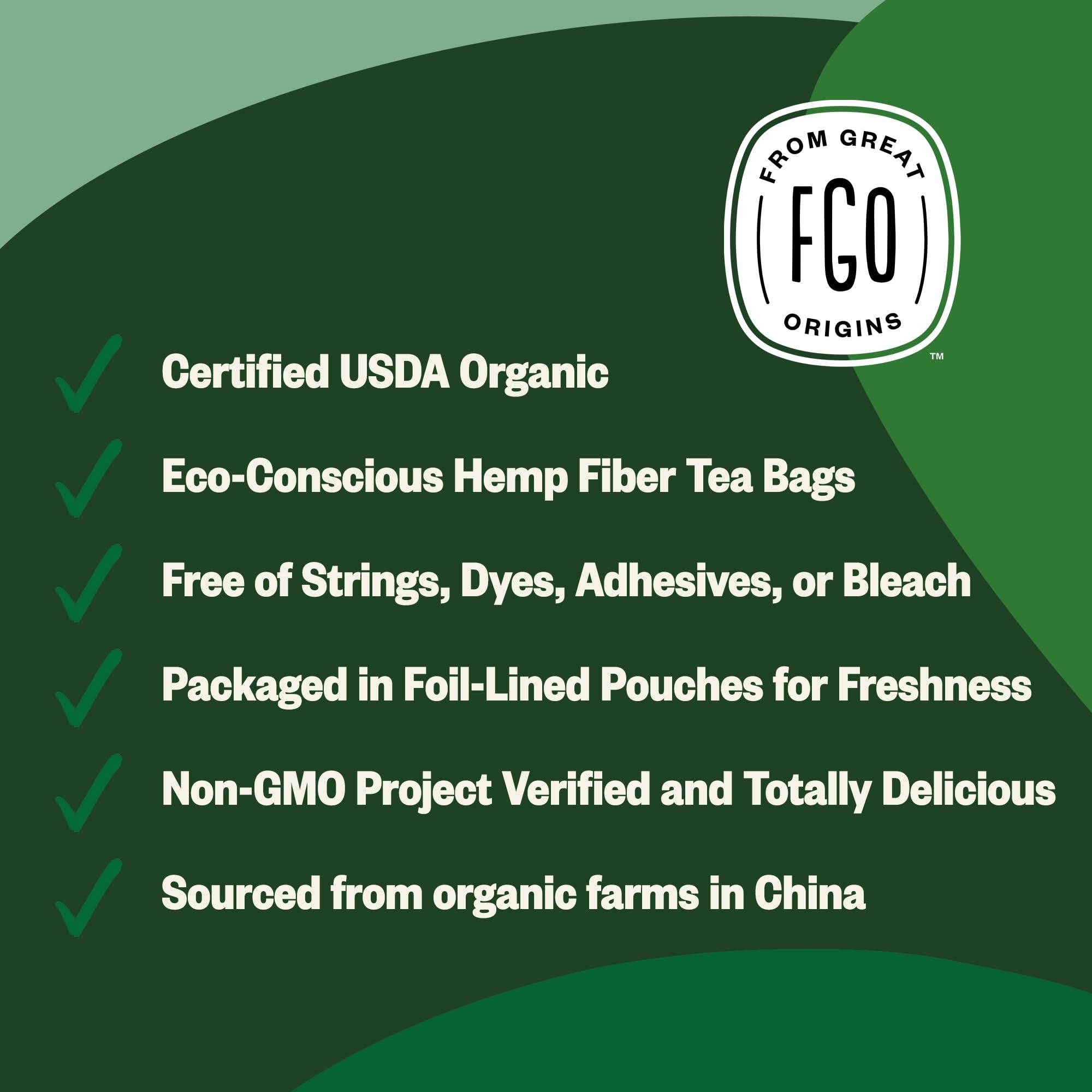 FGO FGO Organic Green Tea, 100 Count Eco-Conscious Tea Bags, Caffeinated, Resealable Pouch, Packaging May Vary (Pack of 1)