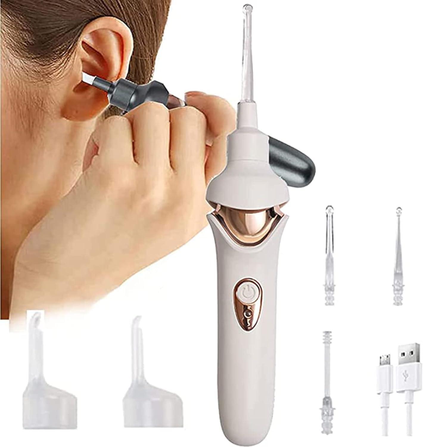 VEGIONE VEGIONE Ear Wax Remover Vacuum Cleaner Ear Wax Removal Painless Cleaning Tool, Ear Cleaning Device for Adults and Kids for Earwax with Light,White