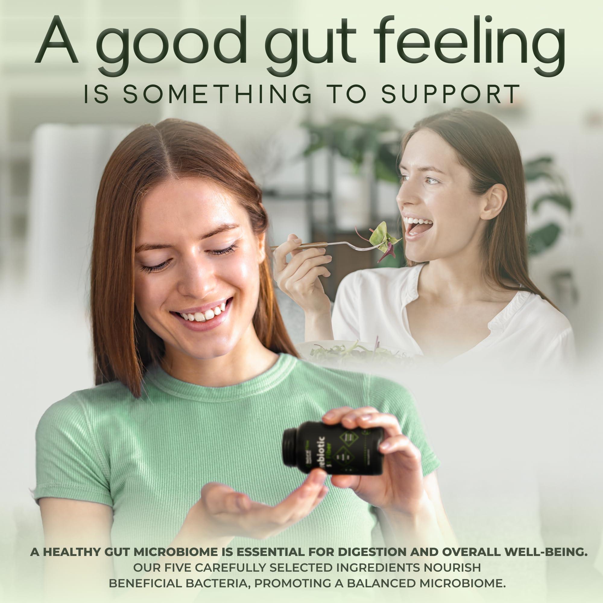 Natural Flow Supplements Prebiotic Fiber Supplement 5-in-1 Capsules - Natural Flow 5X Fiber XOS, GOS, FOS, Acacia and Agave Inulin, Daily Soluble Fiber Formula for Gut Support and Boost Good Bacteria Diversity, 120 Caps