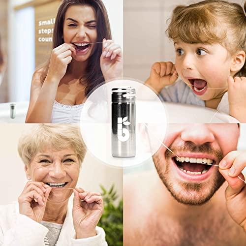 Bambaw Natural Silk Dental Floss | Candelilla Wax Tooth Floss | Natural Dental Tape | Plastic Free Dental Floss | Eco Floss | Stainless Steel Dispenser | Zero Waste Floss | Silk Floss Mint | 55 yd | Bambaw