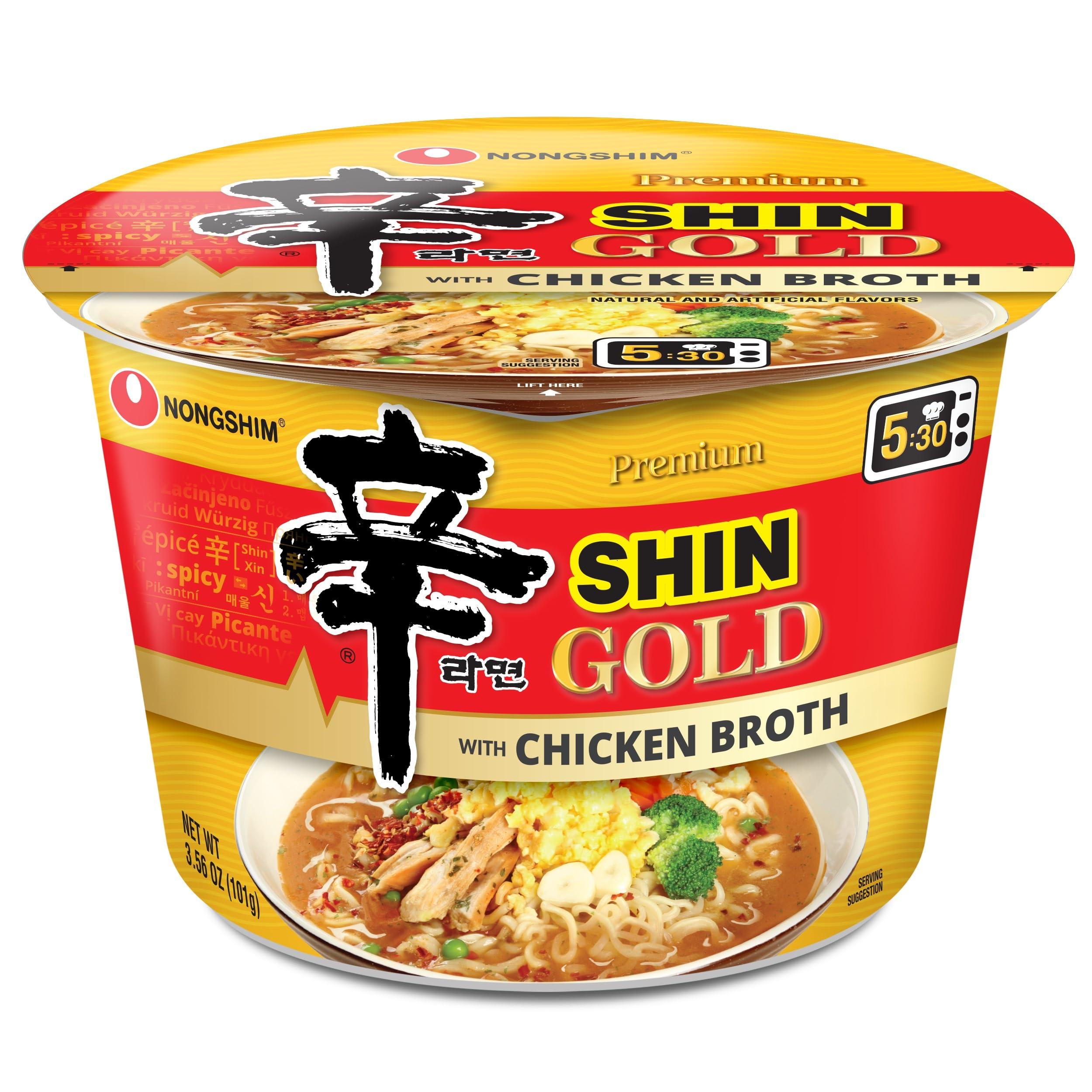 Nongshim Nongshim Gourmet Shin Gold, 6 pack Big Bowl, Rich Spicy Chicken Broth, Sauce Packet, Premium Microwavable Instant Ramyun Soup Mix, Savory & Rich