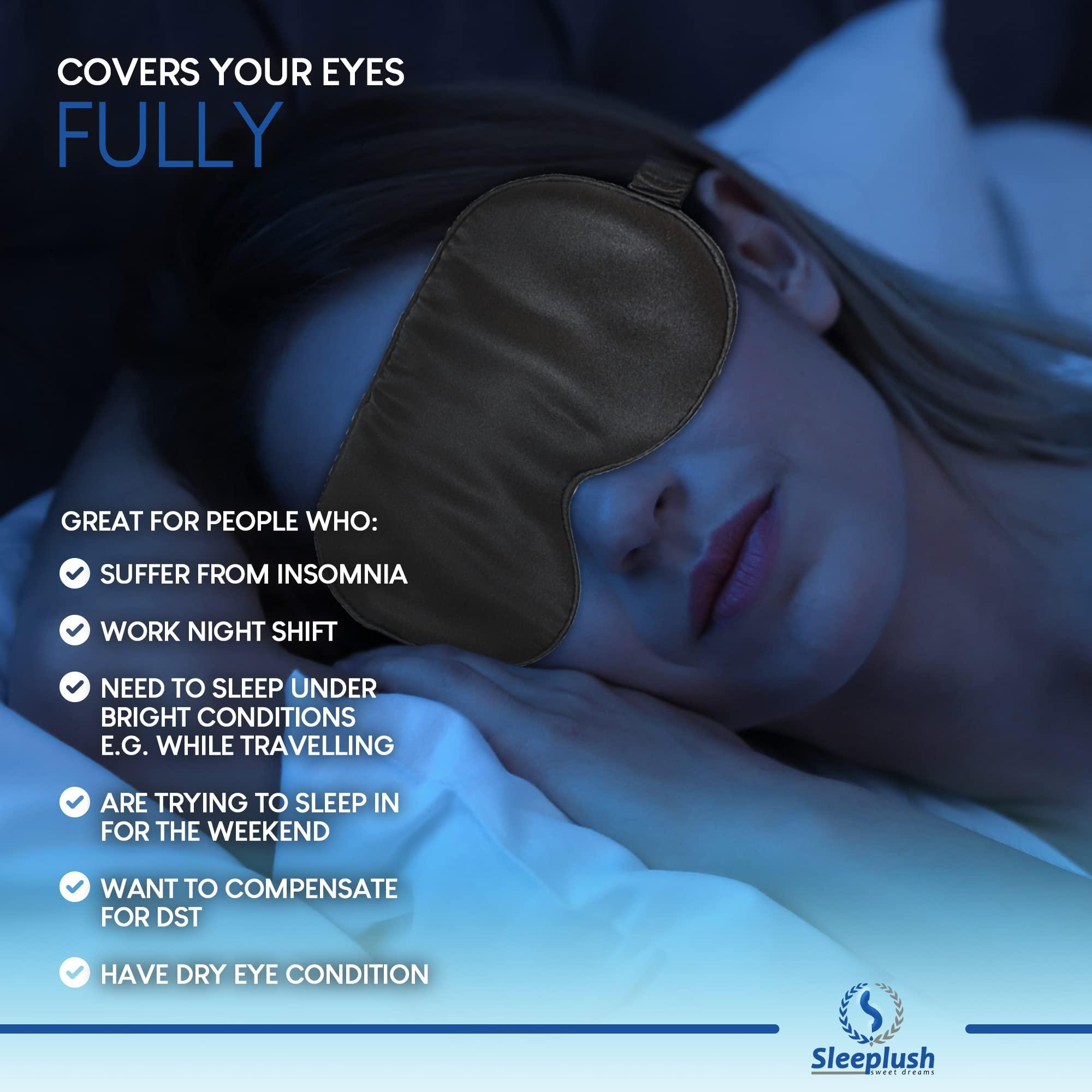 S SLEEPLUSH SWEET DREAMS Sleeplush Silk Sleep Mask – Sleep Mask with Silk Covered Straps – Sleep Masks for Women and Men - Eye Mask for Sleeping Comes with Ear Plugs and Pocket Bag - Weighted Sleep Mask - Black Pack of 2