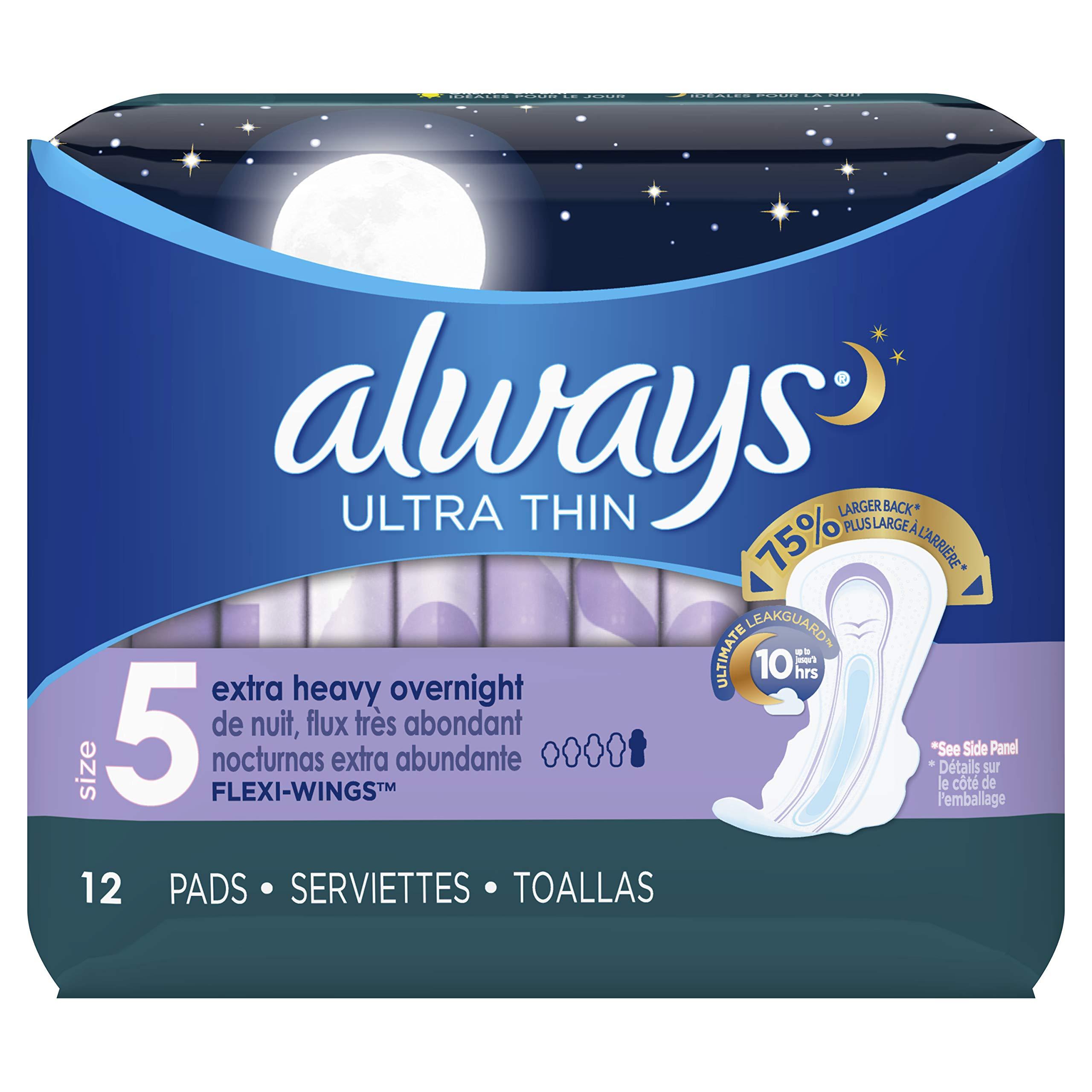 Always Always Pads Size 5 Ultra Thin 12 Count Xtra-Heavy Overnight