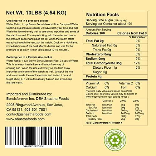 SHASTHA FOODS Shastha Brown Sona Masoori Rice 10 Lbs (pack of 1) 10 Lbs x 1 Bag ( Total 10 Lbs)