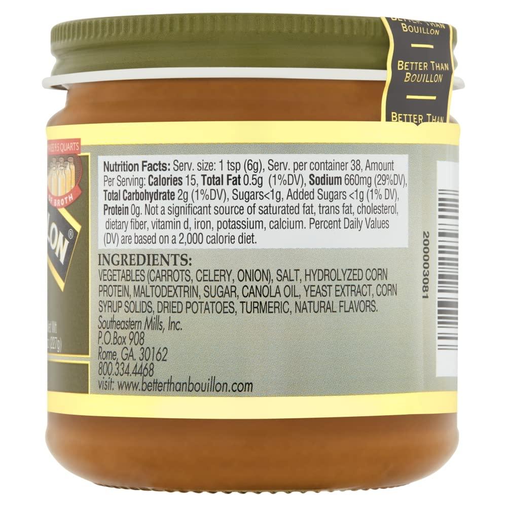 Better Than Bouillon Better Than Bouillon Vegetarian No Chicken Base, Made with Seasoned Vegetables, Certified Vegan, Makes 9.5 Quarts of Broth, 38 Servings, 8 OZ Jar (Pack of 1)