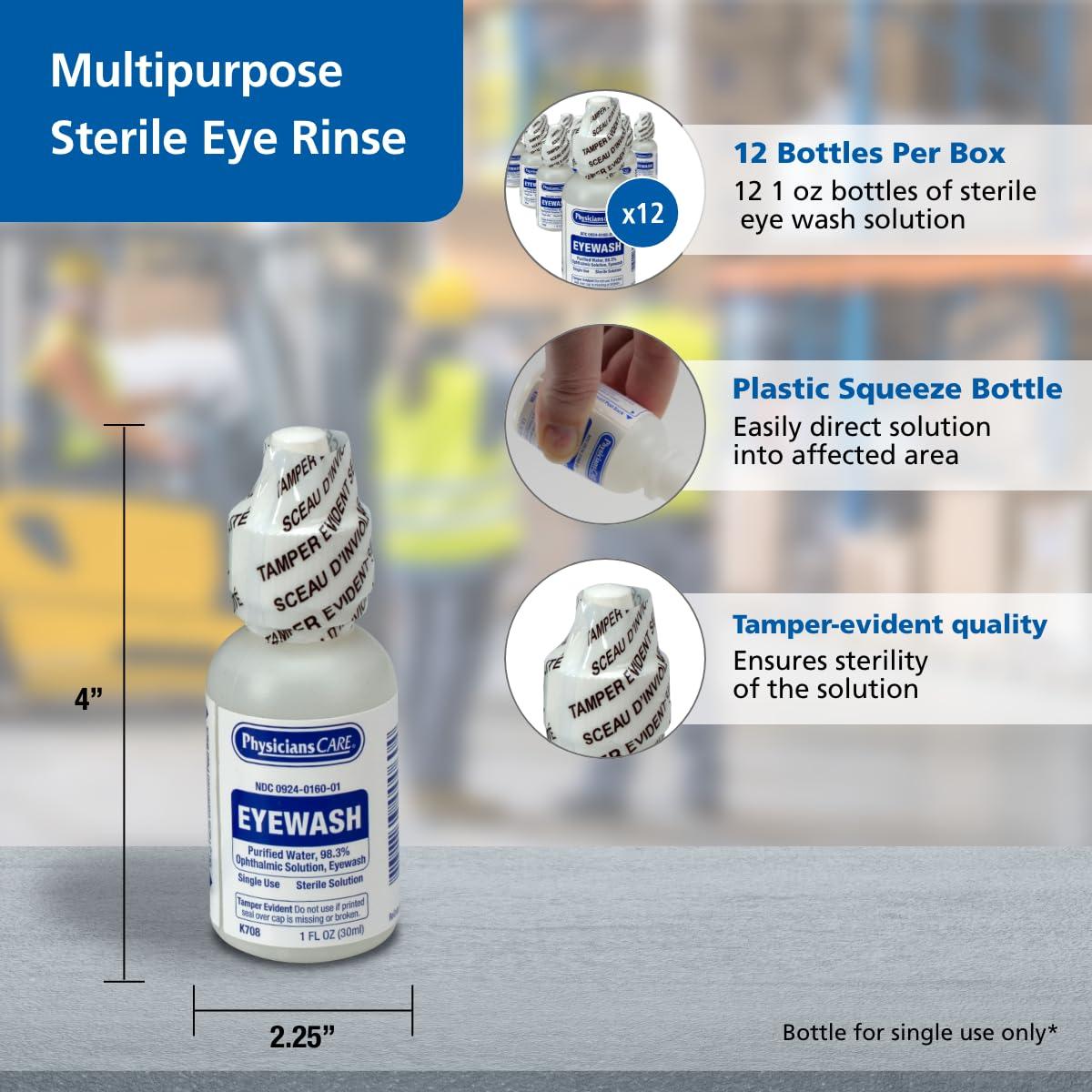 First Aid Only PhysiciansCare Eye Wash Solution, Sterile Isotonic Buffered Solution for Flushing & Irrigating Eyes, 1-oz Bottle